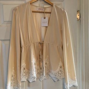 New Stone cold fox silk & lace tie front blouse